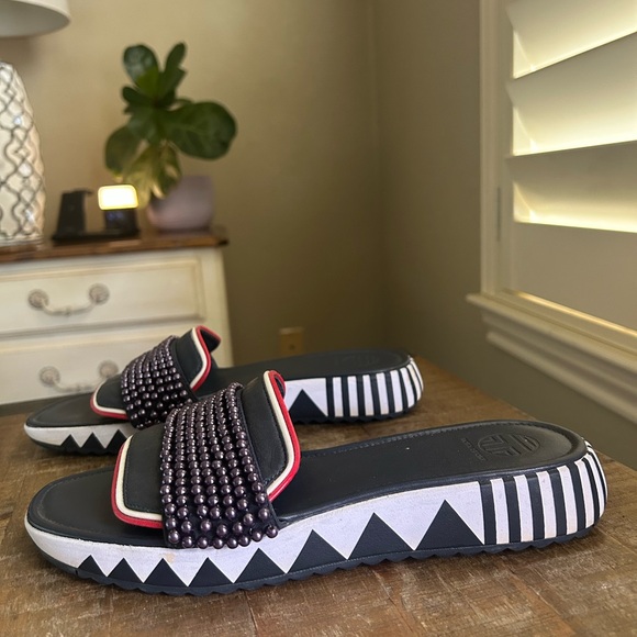 Tory Burch Navy and Red Beaded Sandals - Picture 2 of 3